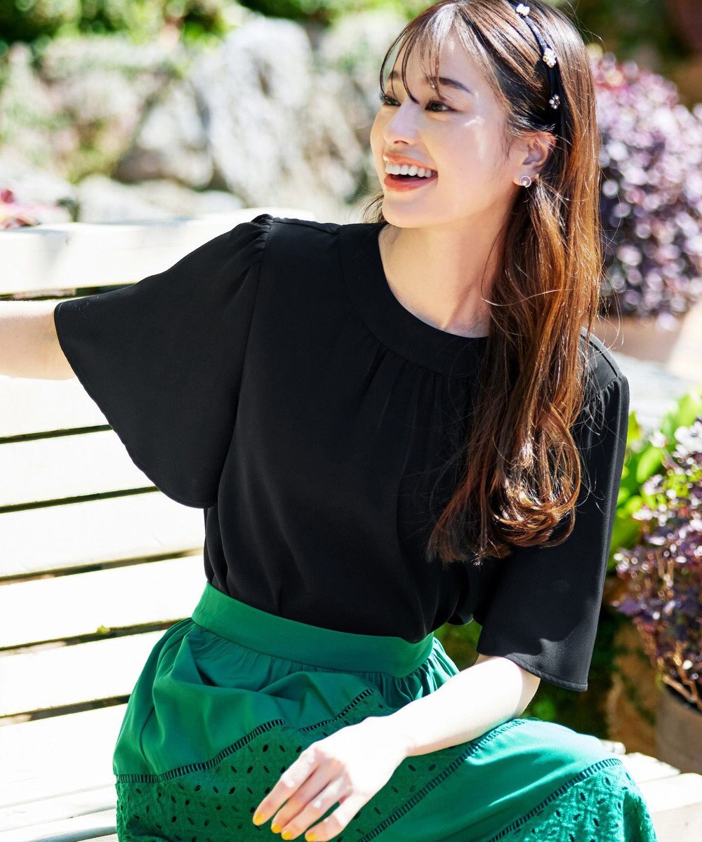 Tiaclasse 【洗える】5分丈フレアスリーブブラウス 