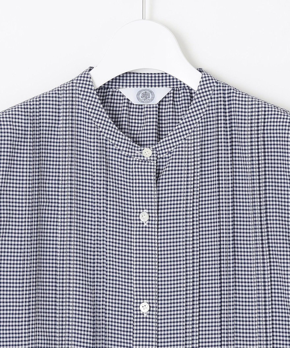 J.PRESS LADIES S 【洗える】アセVis ギンガム バンドカラー ピンタック ブラウス 