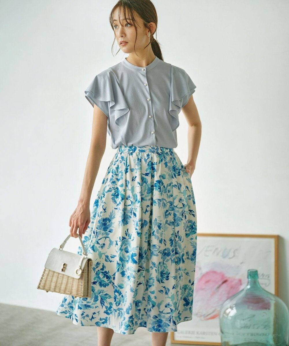 組曲 S スプレーローズプリント フレアスカート 
