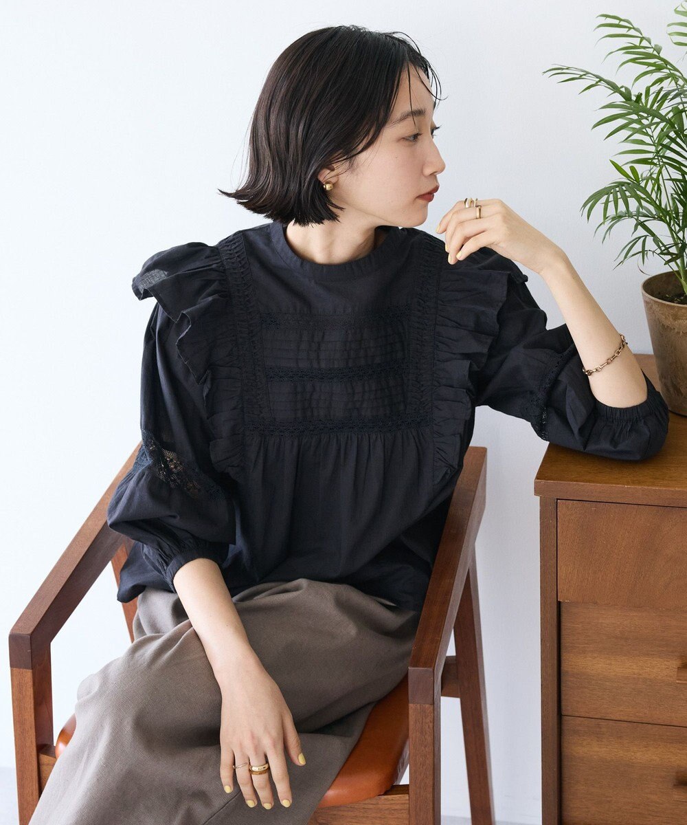 CRAFT STANDARD BOUTIQUE フリル使いマニーレースピンタックブラウス 