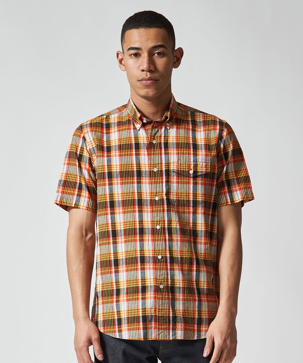 J.PRESS MEN インドマドラスチェックシャツ ライトオレンジ系3