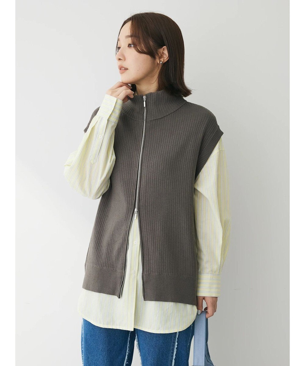 Green Parks ＺＩＰ付きリブニットベスト 