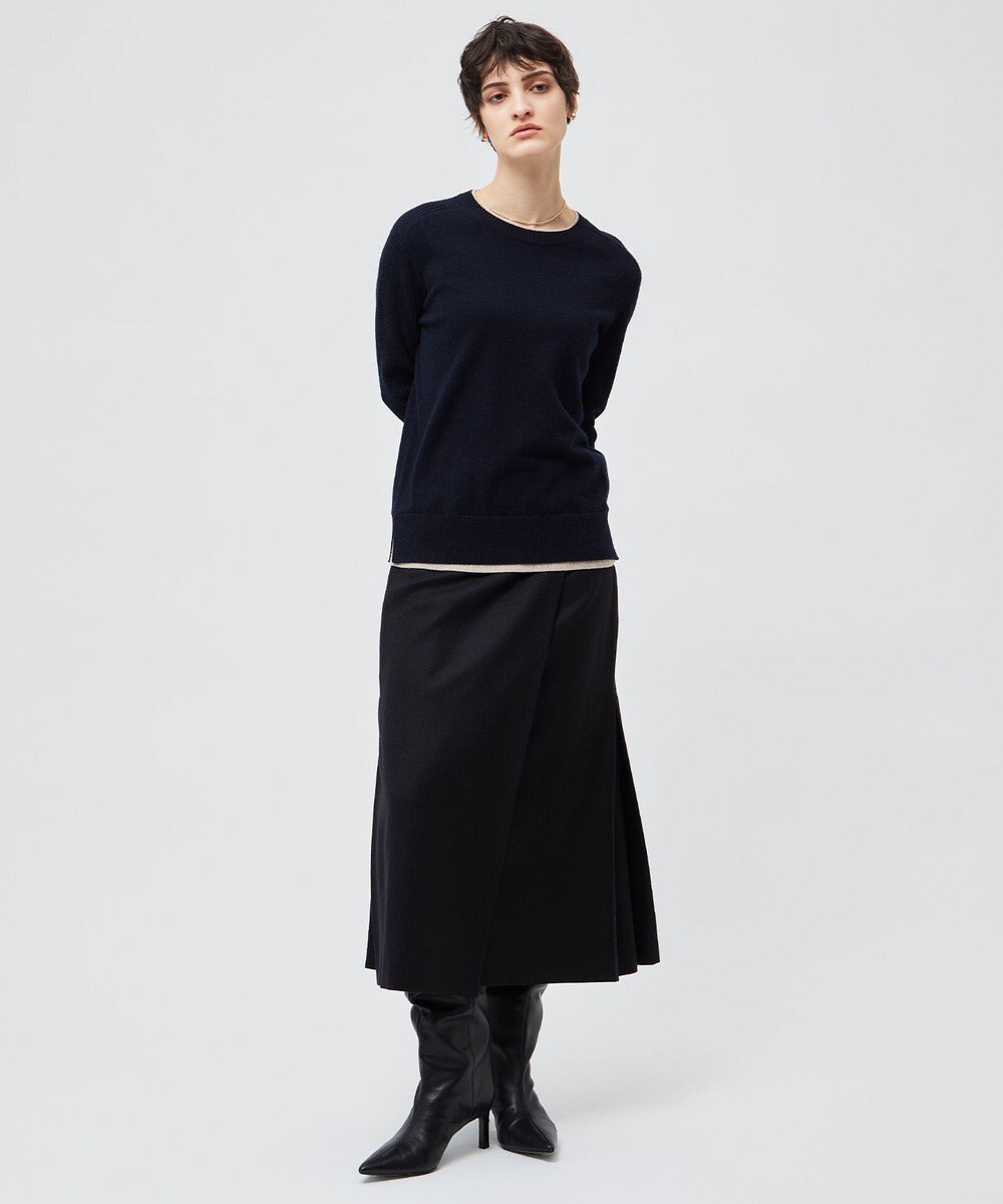 BEIGE， 【洗える】POMPE / ウールカシミヤ配色リブクルーネック 