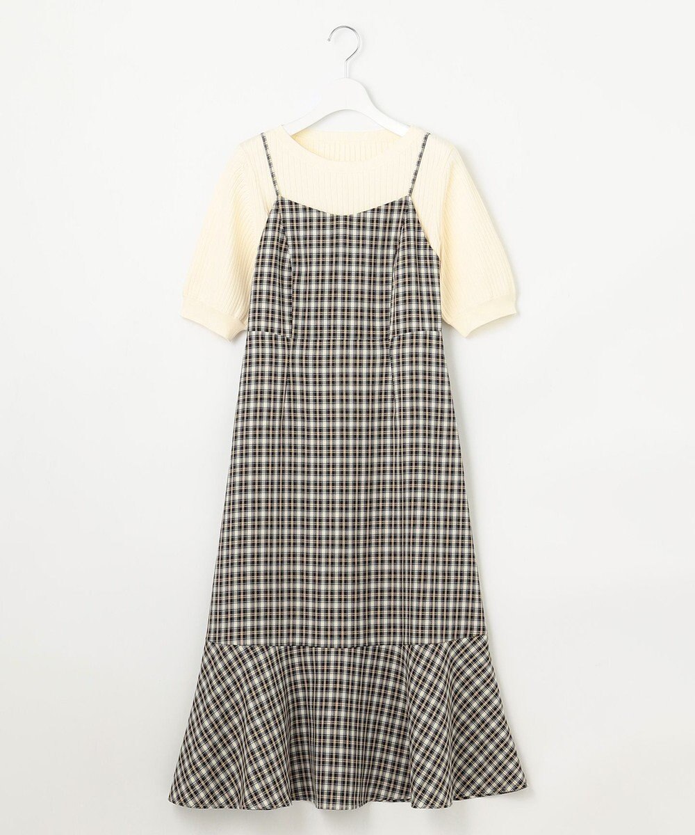 Feroux 【セットアイテム・洗える】パフスリーブニット×キャミソール ワンピース 