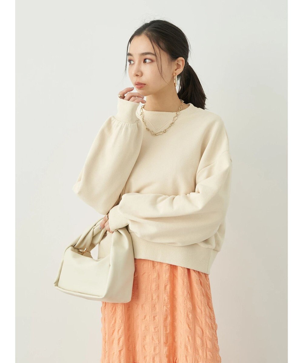 earth music&ecology クルーネック袖シャーリングスウェット 