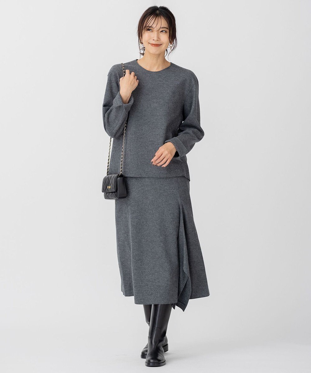 23区 S ウール圧縮スムース アシンメトリー フレアスカート 