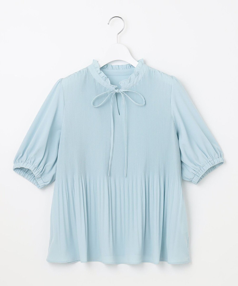 Feroux 【洗える】プリーツコンビ半袖 ブラウス 