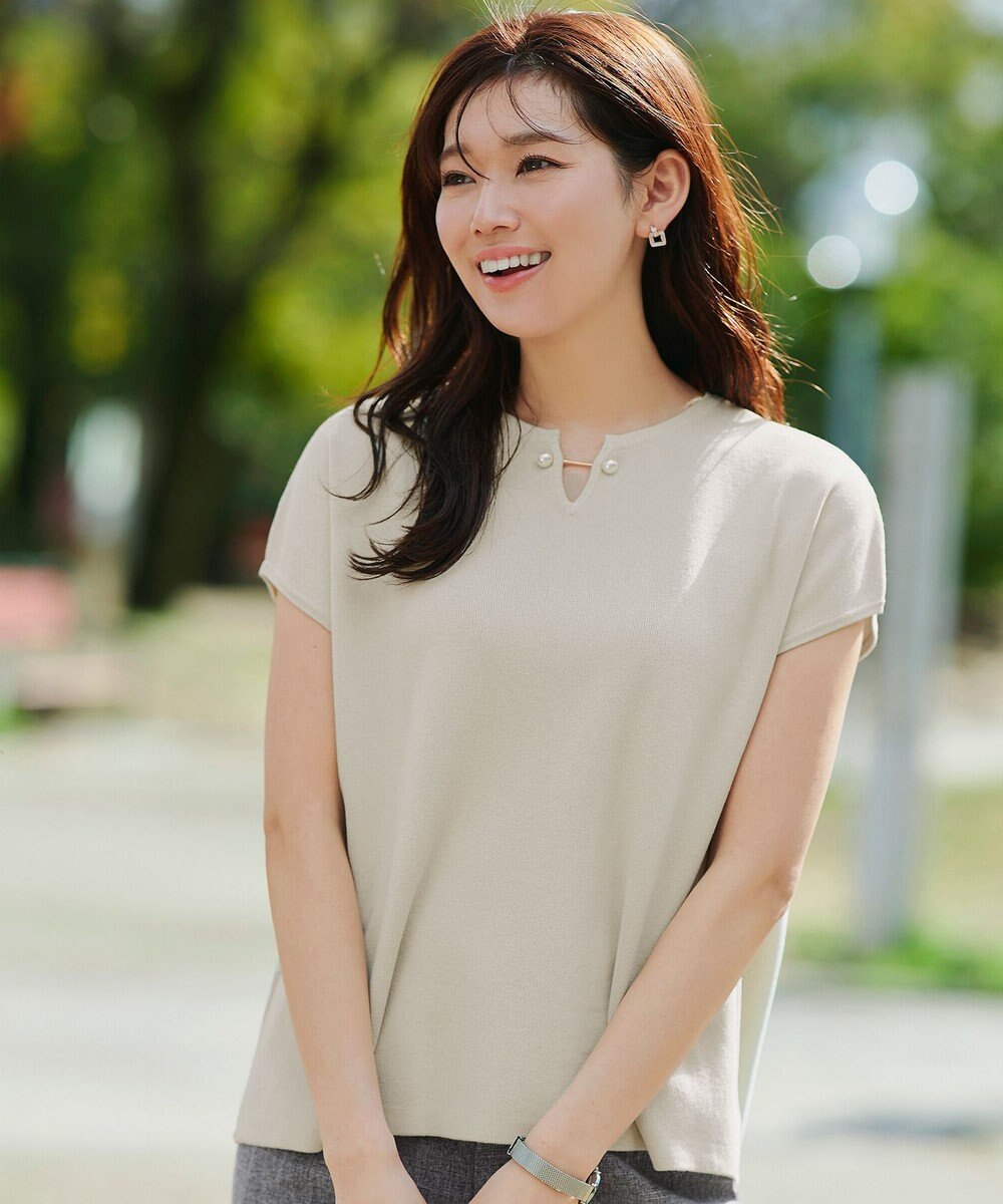 Tiaclasse 【小倉優子さん着用・洗える】フレンチスリーブニットトップス 