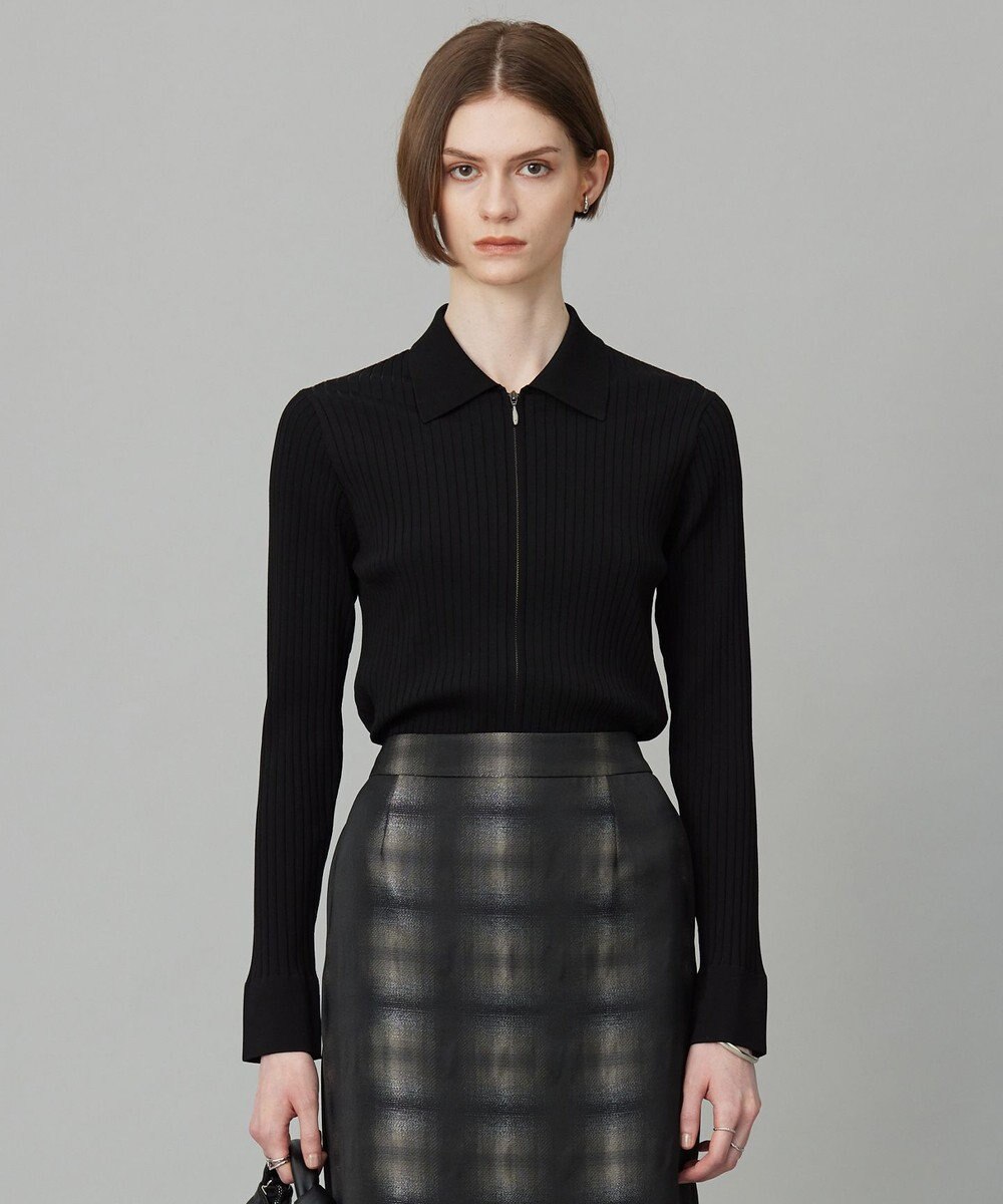 ICB 【洗える】シルクヴィスコースハイゲージ ジップアップカーディガン 