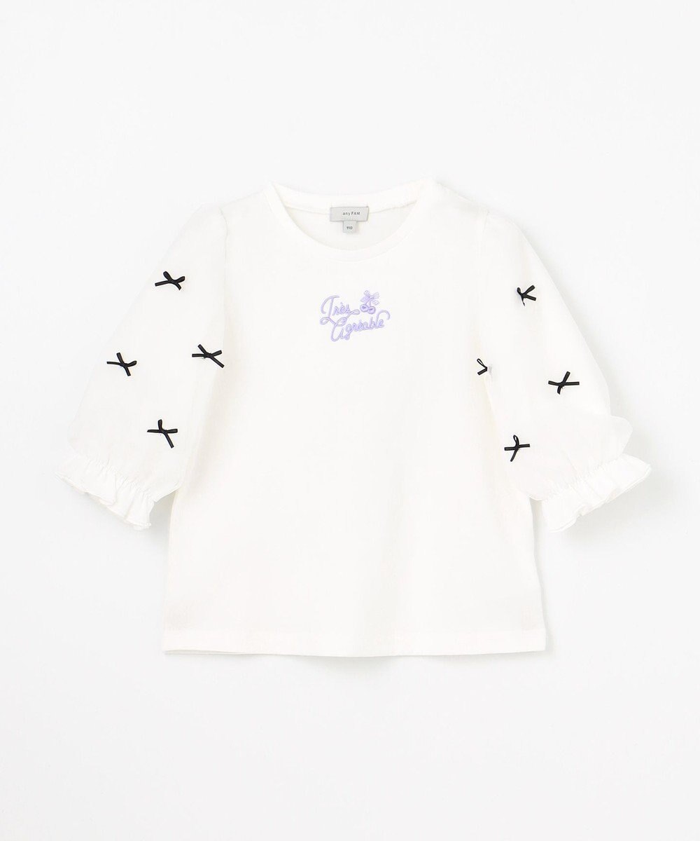 ANY KIDS リボン×チュール 七分袖Tシャツ 
