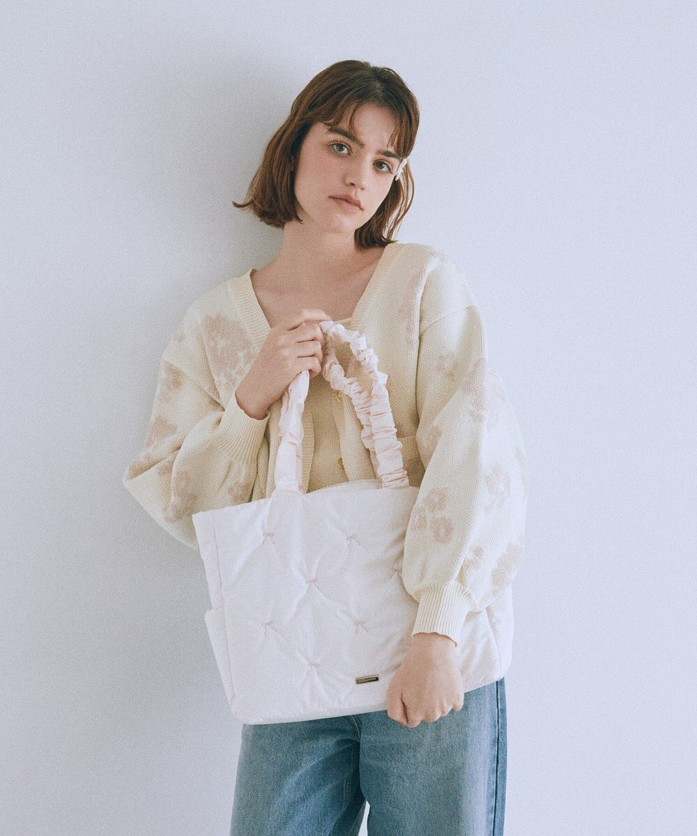 Maison de FLEUR リボン刺繍パファートートバッグ 