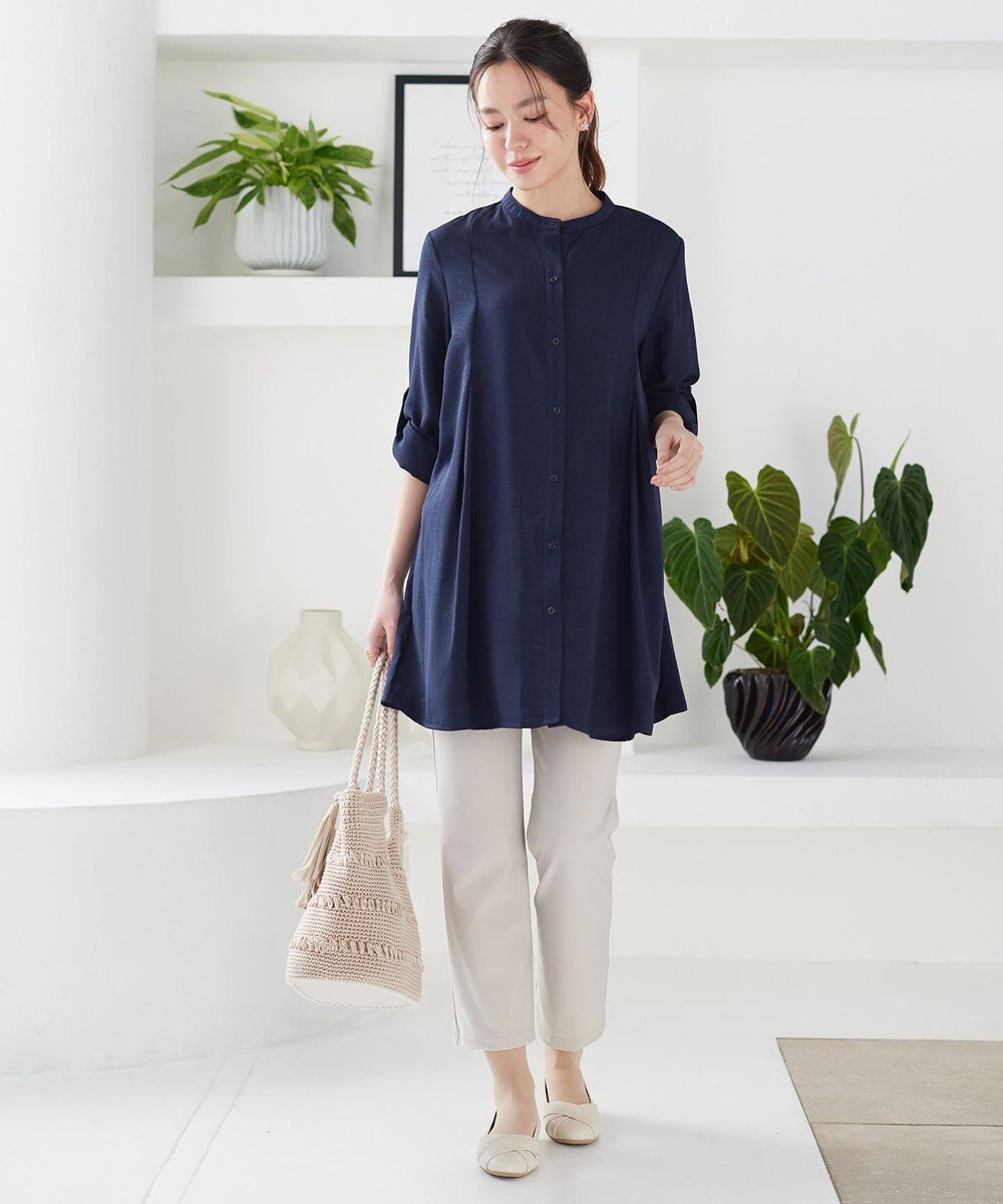 Tiaclasse L 【新色追加】バンドカラーシャツチュニックブラウス 