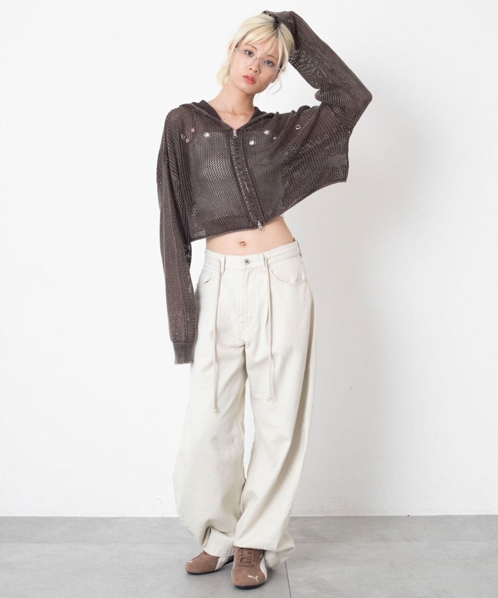 WEGO ハトメメッシュニットショートパーカー 