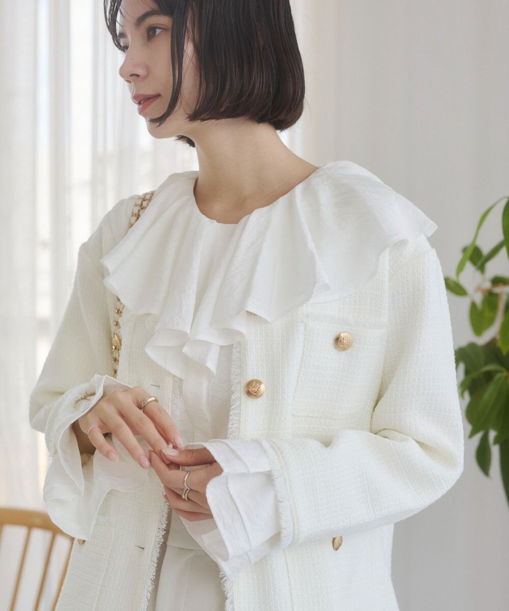 WEGO 【ANGIE VINTAGE/オケージョン対応 / セレモニー対応】ノーカラー ツイードジャケット 