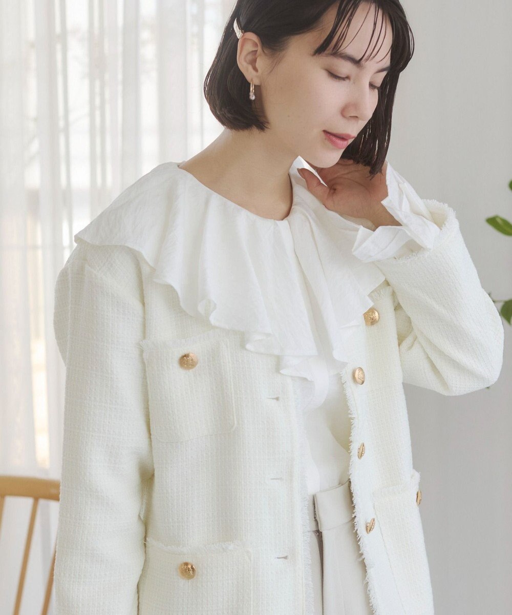 WEGO 【ANGIE VINTAGE/オケージョン対応 / セレモニー対応】ノーカラー ツイードジャケット 