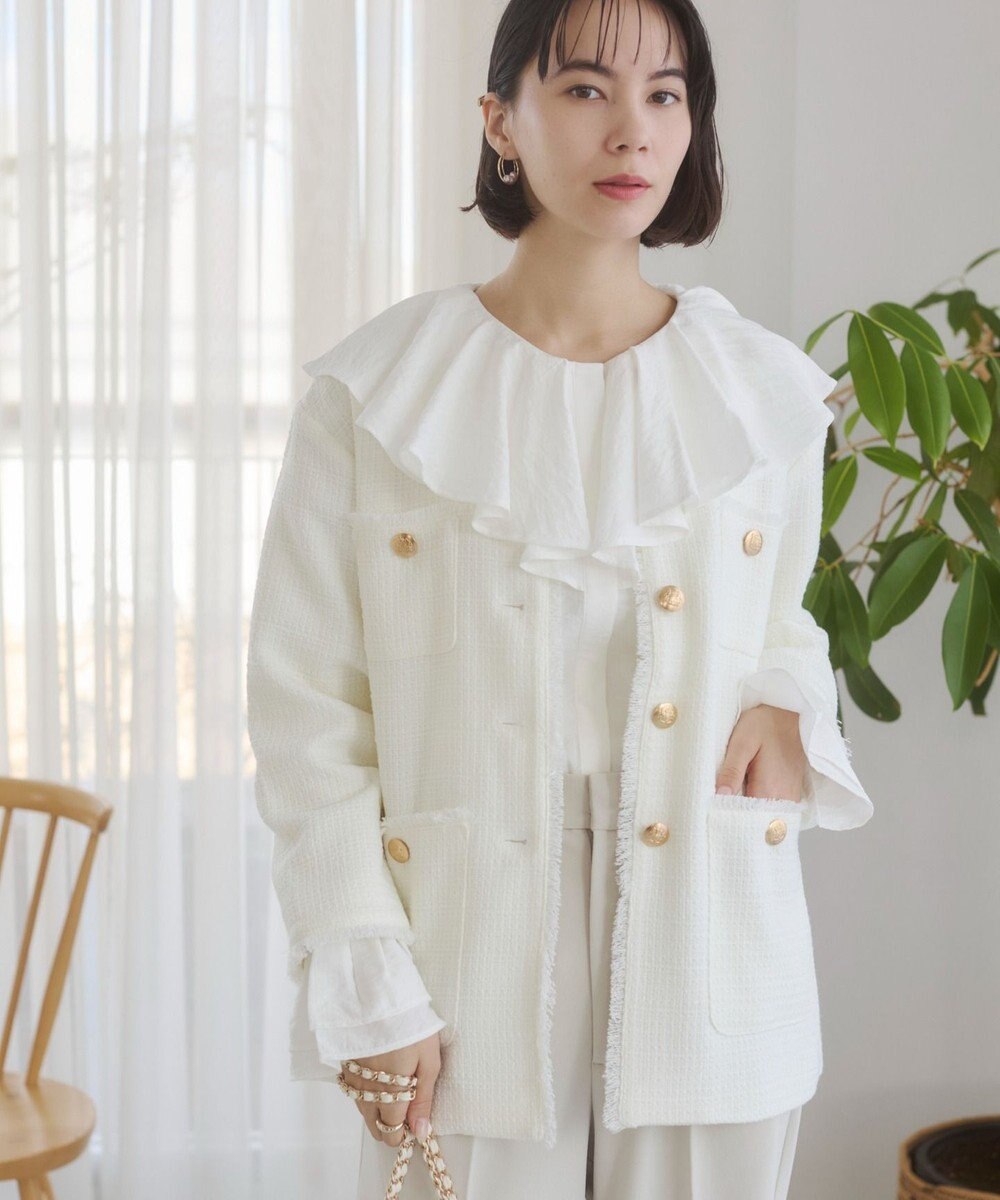 WEGO 【ANGIE VINTAGE/オケージョン対応 / セレモニー対応】ノーカラー ツイードジャケット 