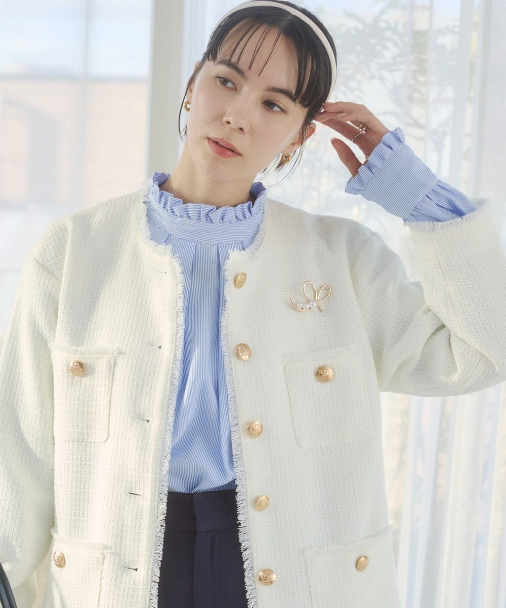 WEGO 【ANGIE VINTAGE/オケージョン対応 / セレモニー対応】ノーカラー ツイードジャケット 