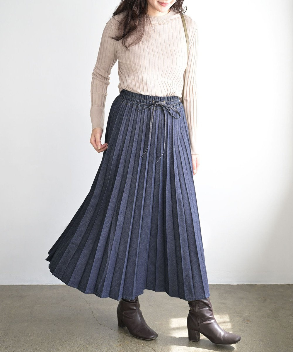 Ripo trenta anni 【洗える/大人気定番/特許技術】LONG PLEATS DENIM SKIRT プリーツ デニムスカート INDIGO