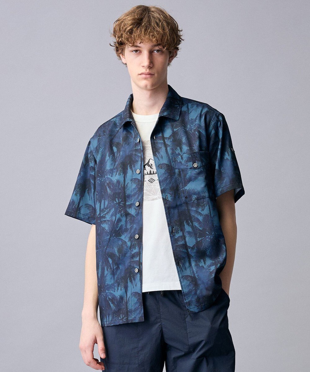 JOSEPH ABBOUD MOUNTAIN 【ゆったり】プレーティング天竺 リーフプリントアウトドア Tシャツ 