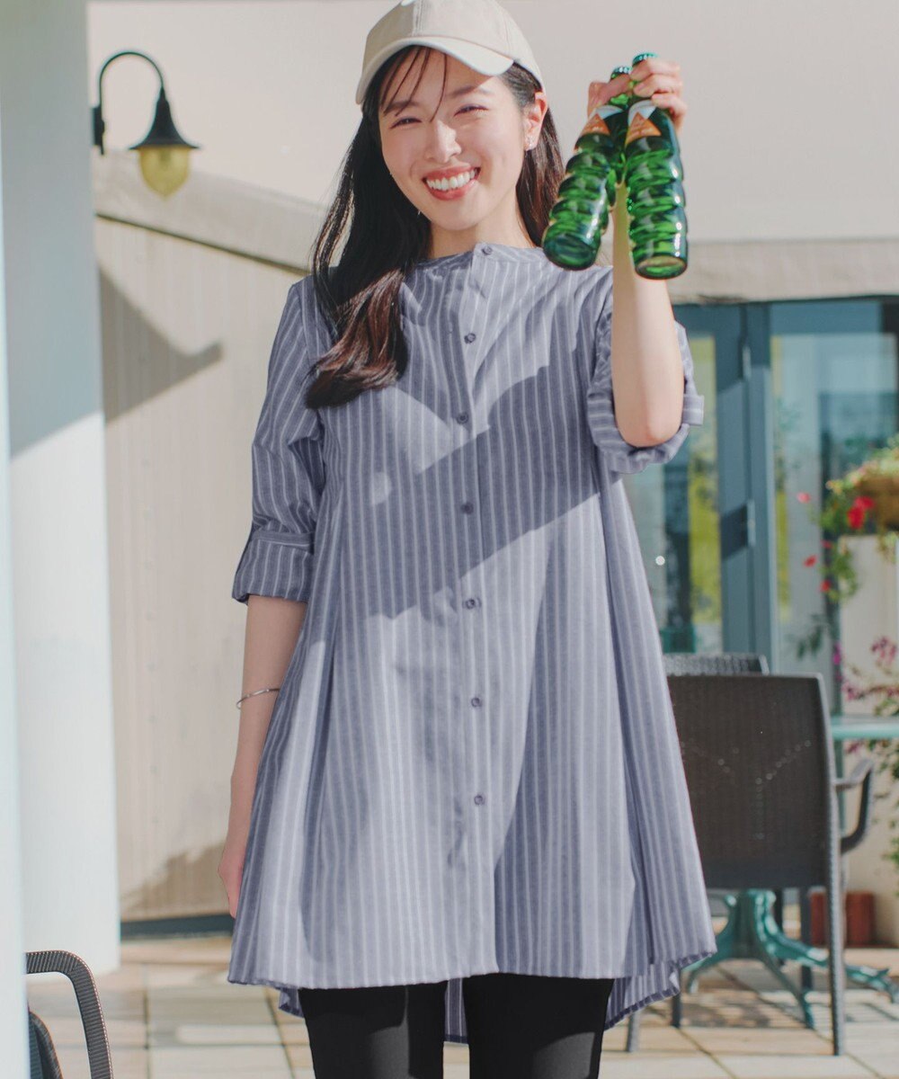 Tiaclasse L 【新色追加】バンドカラーシャツチュニックブラウス 