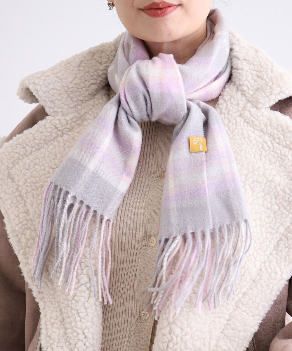 MOONBAT WEB限定【洗える】ミエル (miel) カシミヤ100％ チェックマフラー 