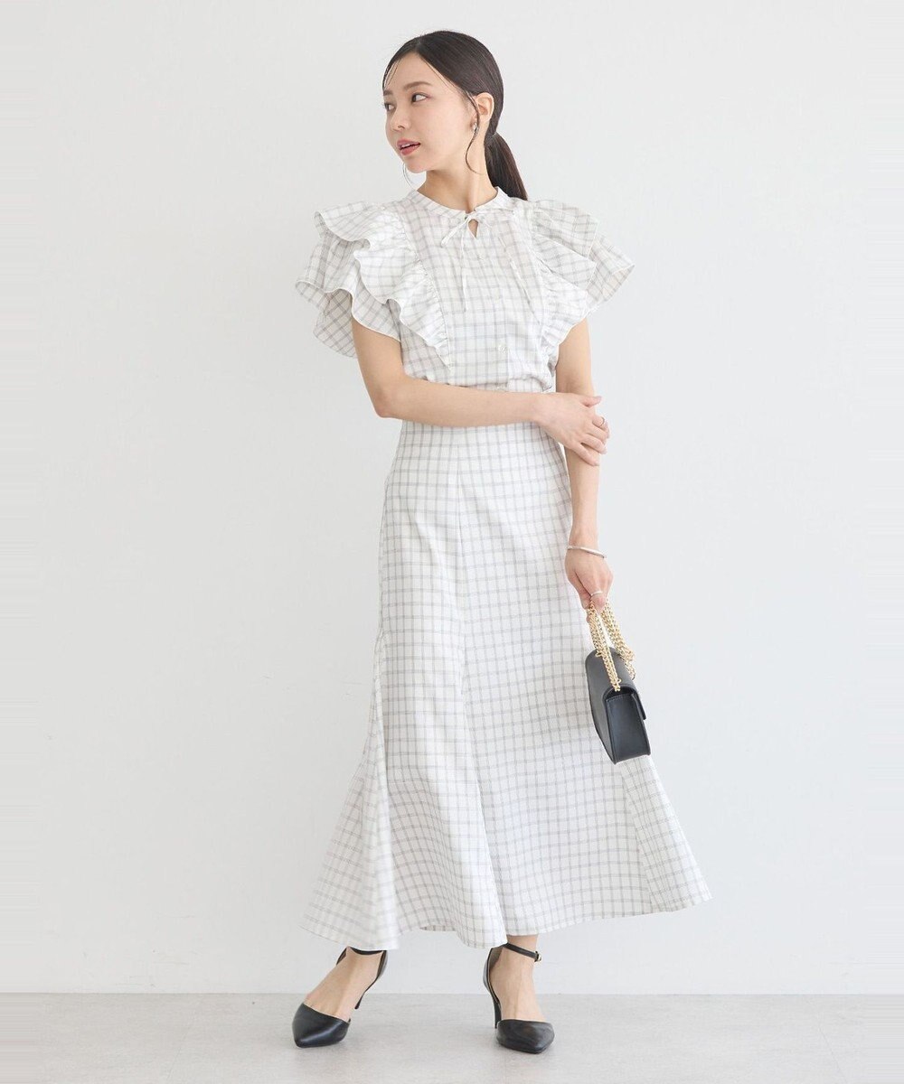 earth music&ecology 裾フレアチェックスカート 