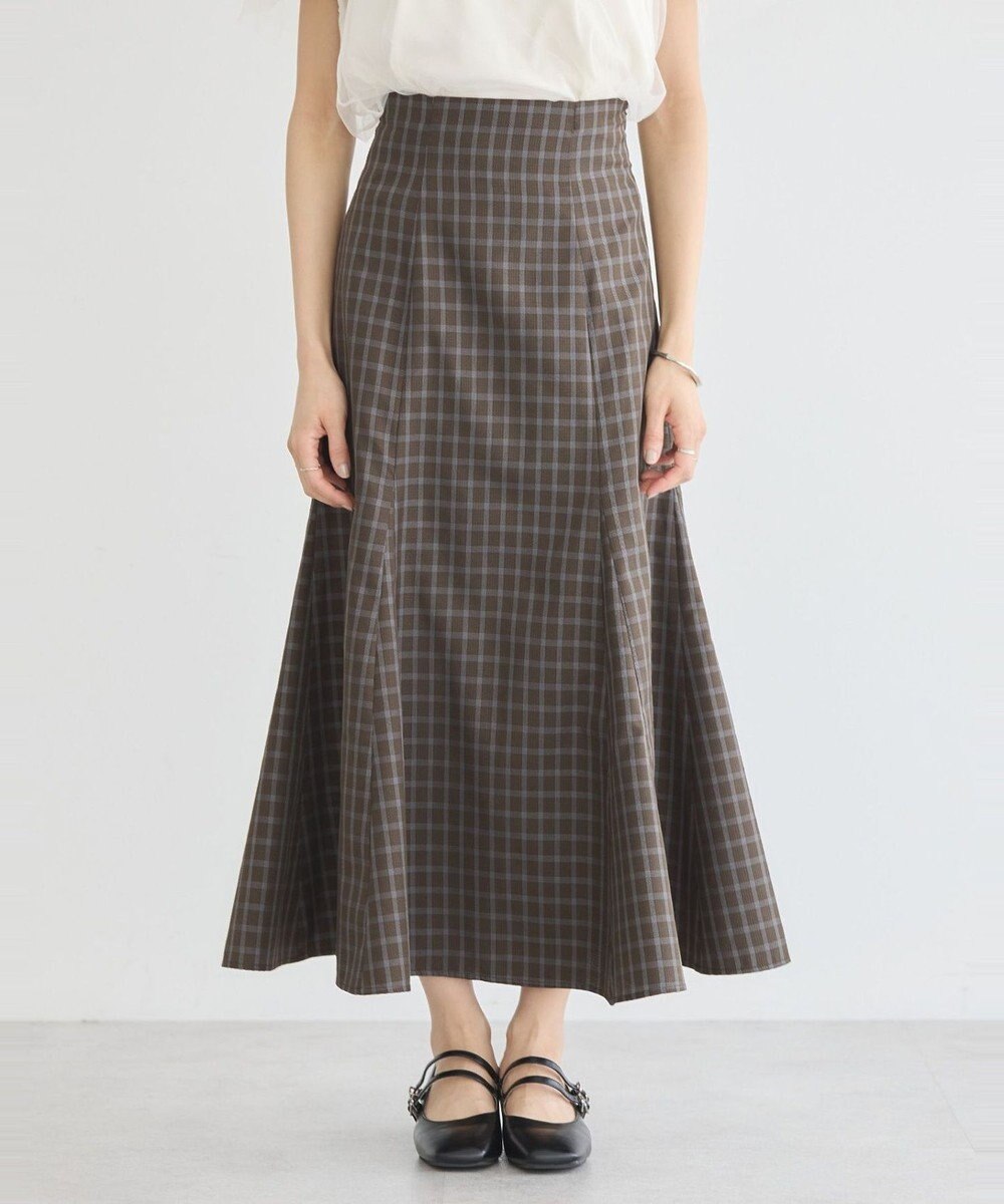 earth music&ecology 裾フレアチェックスカート 