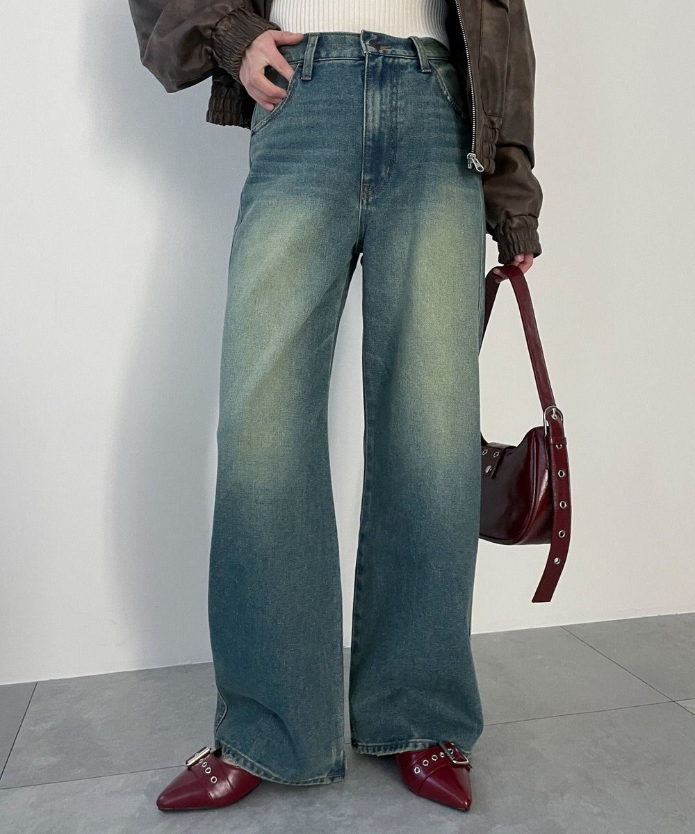 WEGO 【新色追加/美脚/XSSMLサイズ展開】ストレートデニムパンツ 