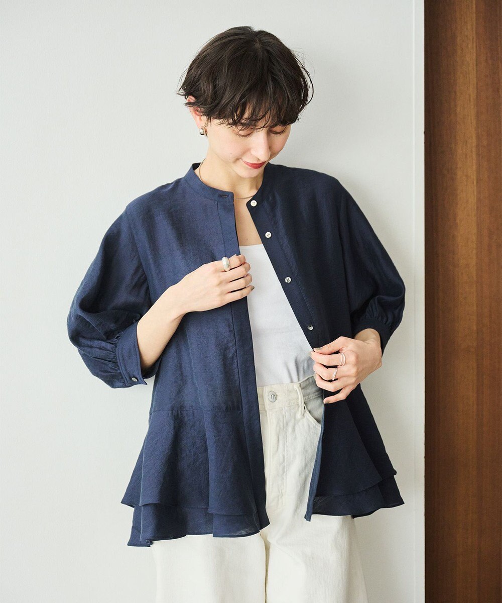 #Newans 【洗える】ダブルフリルヘムシアーシャツ 