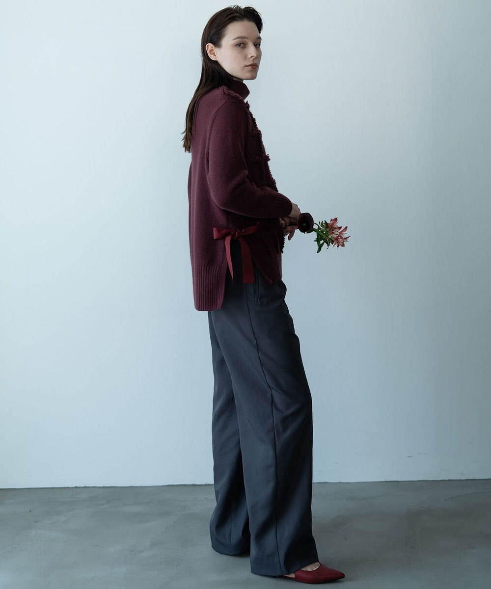 自由区 【カトリエムブーケ】Check frange フリンジプルオーバーニット 