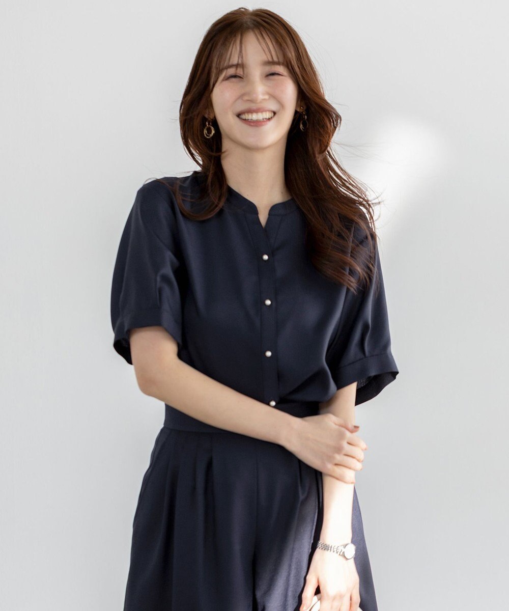 ANY SIS 【接触冷感・UVカット・速乾】スムージーポリエステル 2WAY ブラウス 