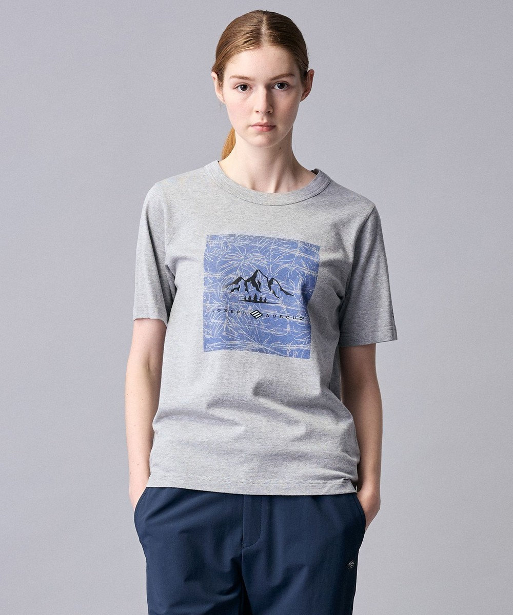 JOSEPH ABBOUD MOUNTAIN 【ゆったり】プレーティング天竺 リーフプリントアウトドア Tシャツ 