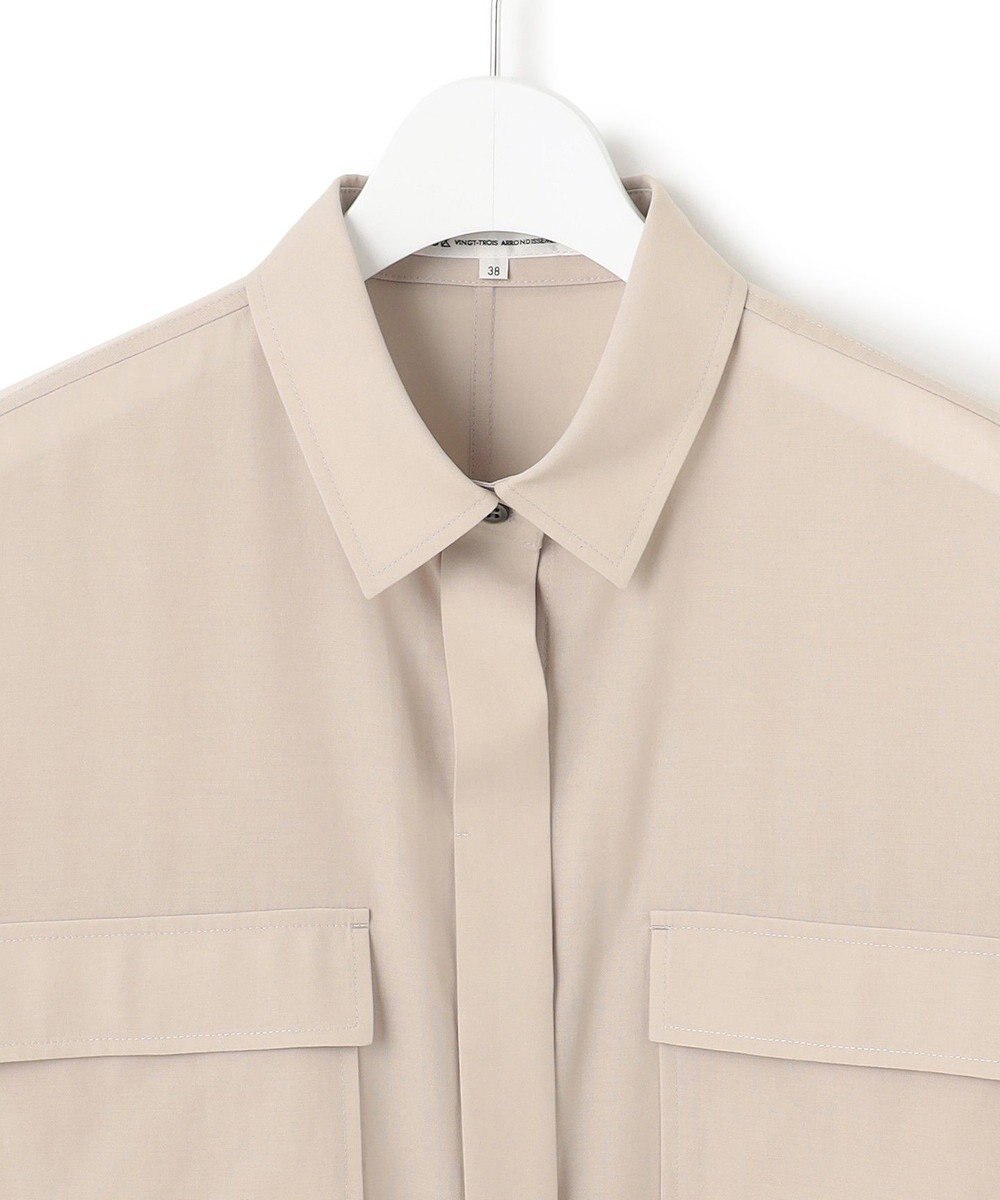 23区 【洗える】ライトシアーマットクロス ミリタリーディティール シャツ 