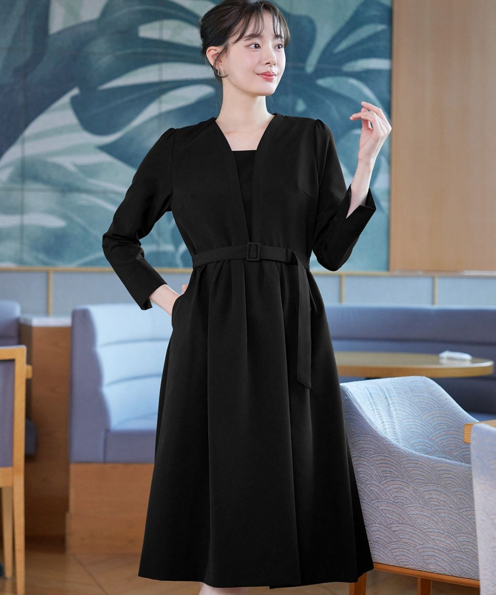 Tiaclasse 【ダブルクロス・洗える】 ナローVネックワンピース 