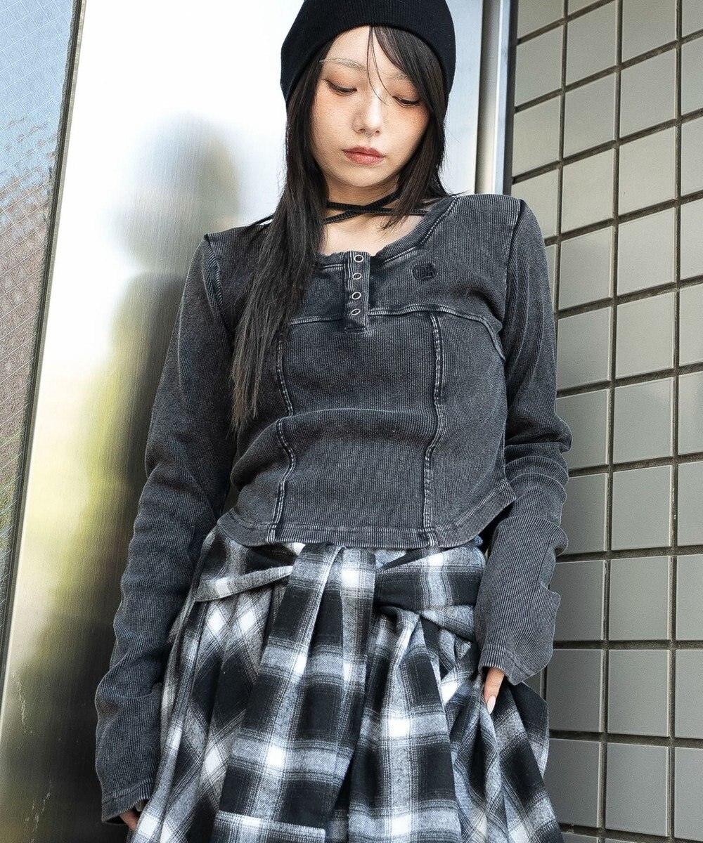 WEGO ヴィンテージウォッシュネックリボントップス 