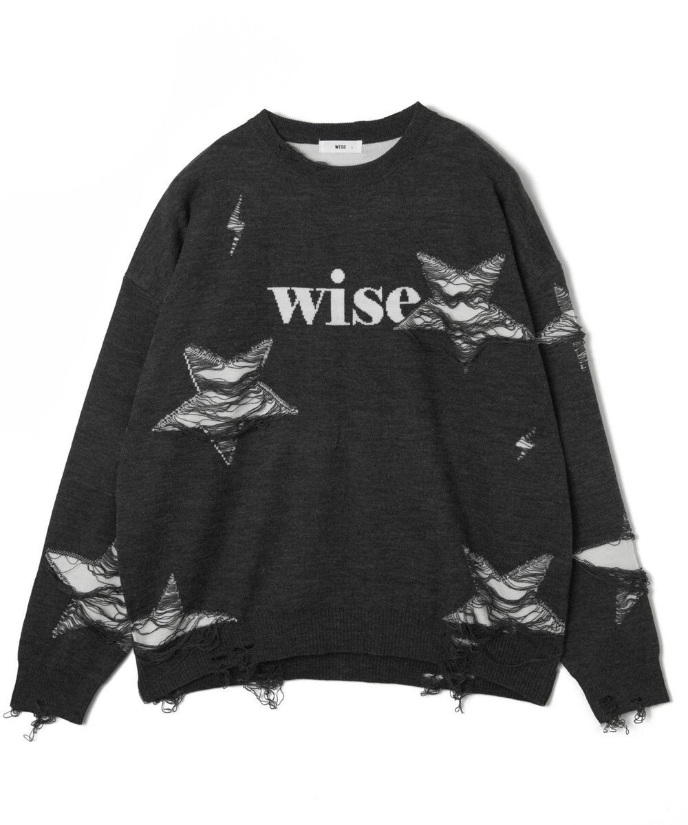 WEGO 【ユニセックス着用ITEM】ダメージジャガードニットプルオーバー 