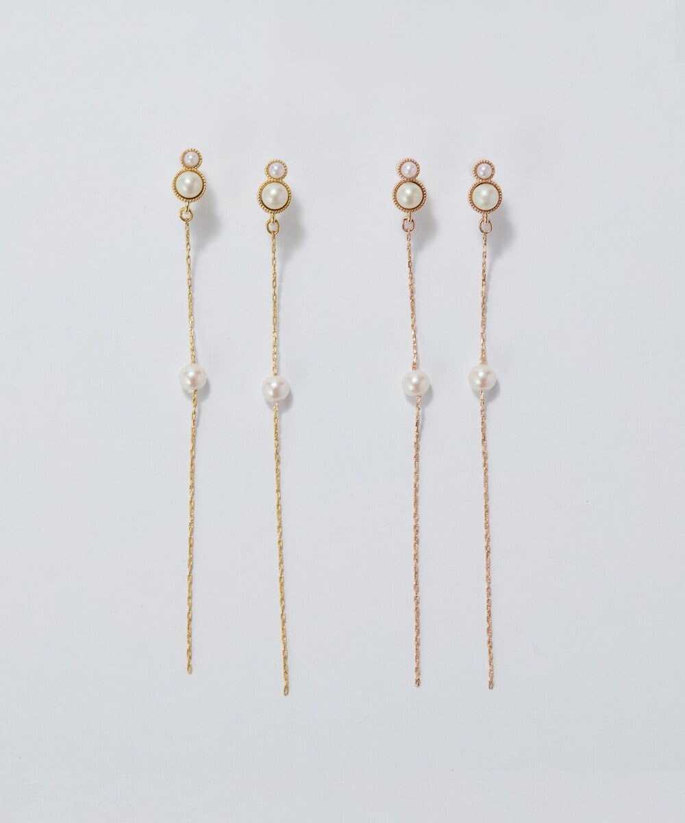 Phoebe 【金属アレルギー対応】ルミナスパールロングセラミックピアス　シャンパンゴールド 