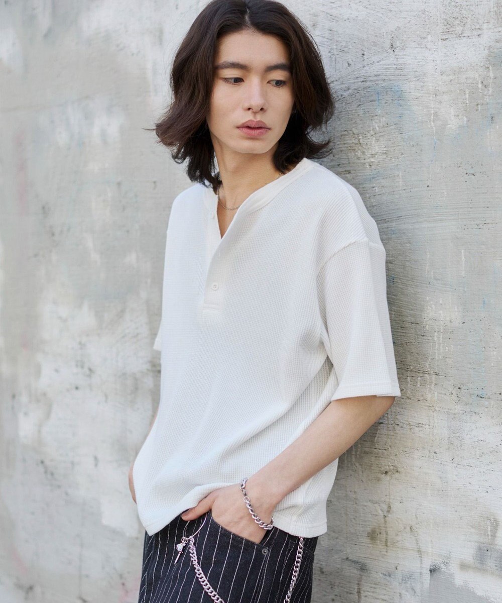 WEGO 【ユニセックス着用ITEM/MLサイズ展開】ワッフルヘンリーネックT（SS） 