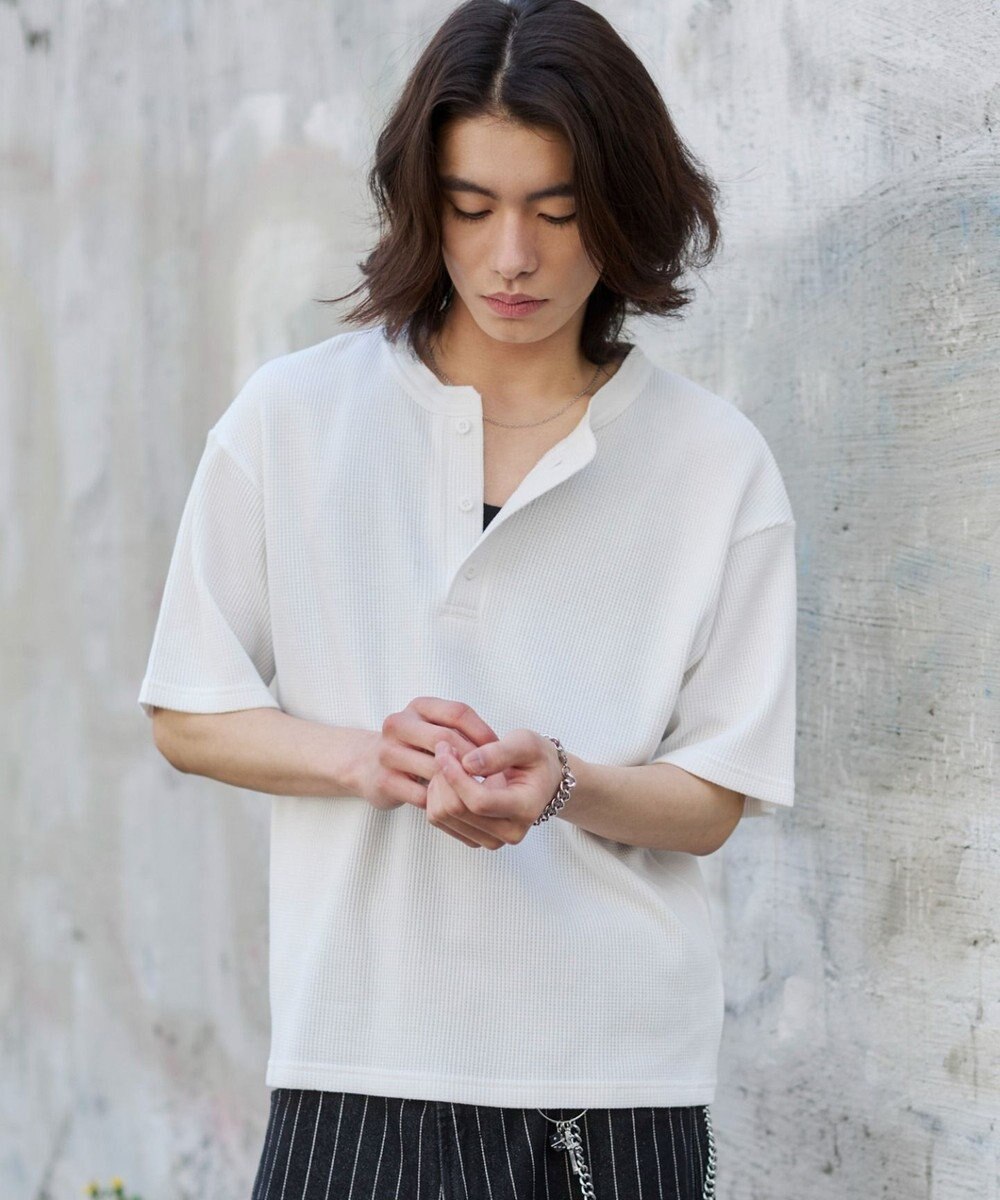 WEGO 【ユニセックス着用ITEM/MLサイズ展開】ワッフルヘンリーネックT（SS） 