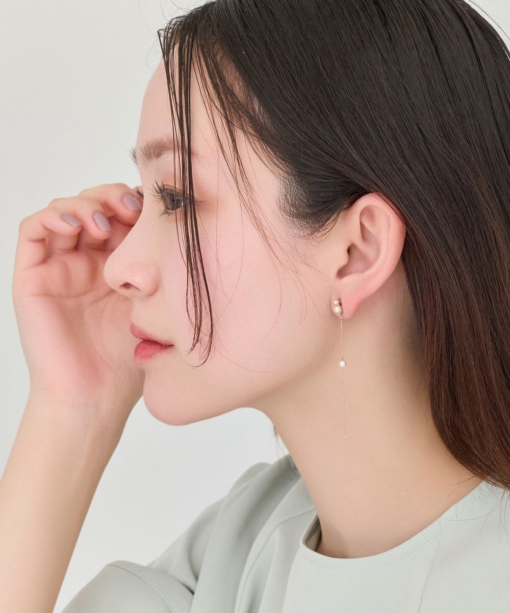 Phoebe 【金属アレルギー対応】ルミナスパールロングセラミックピアス　シャンパンゴールド 