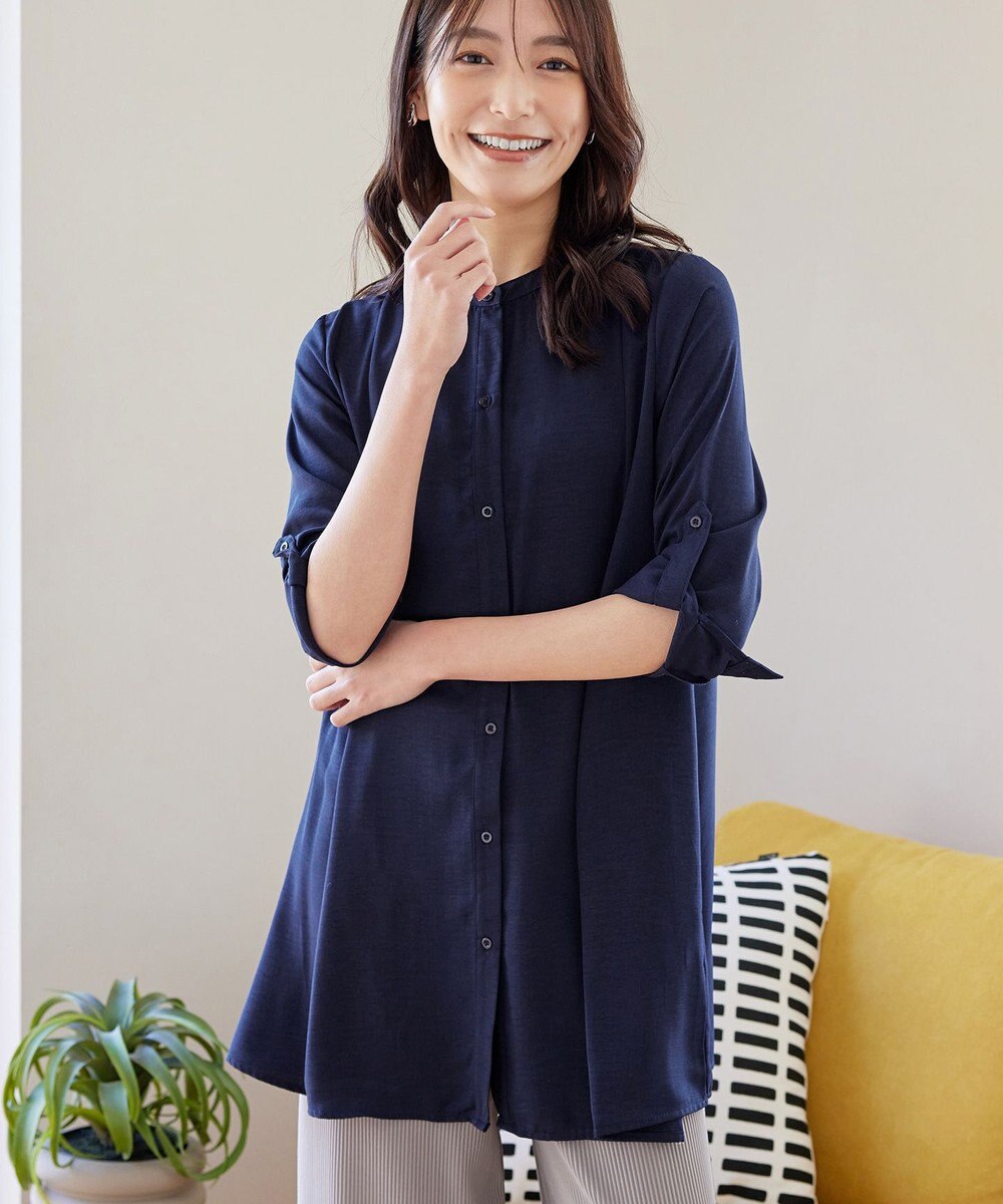 Tiaclasse L 【新色追加】バンドカラーシャツチュニックブラウス 