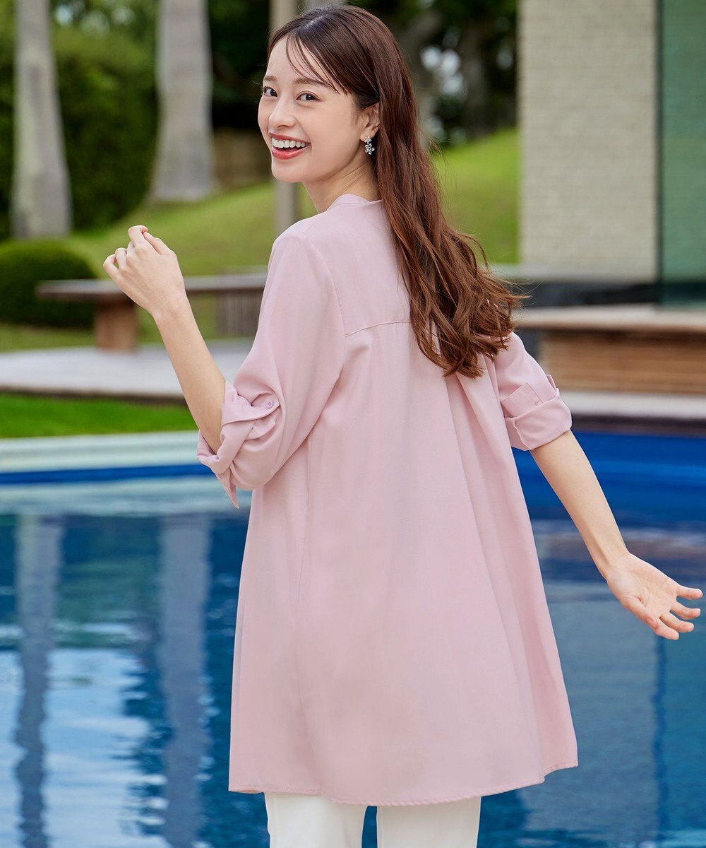 Tiaclasse L 【新色追加】バンドカラーシャツチュニックブラウス 