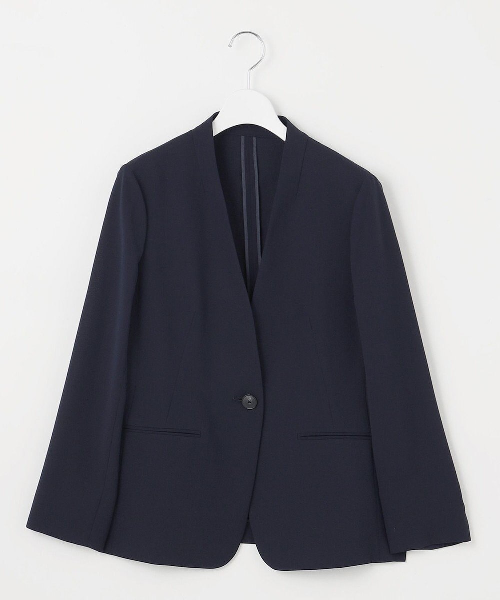 自由区 【セットアップ対応・UVカット・接触冷感・洗える】ライトストレッチノーカラー ジャケット 