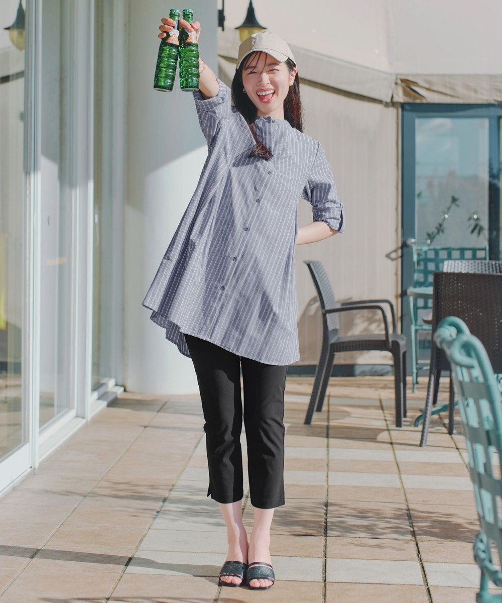 Tiaclasse L 【新色追加】バンドカラーシャツチュニックブラウス 