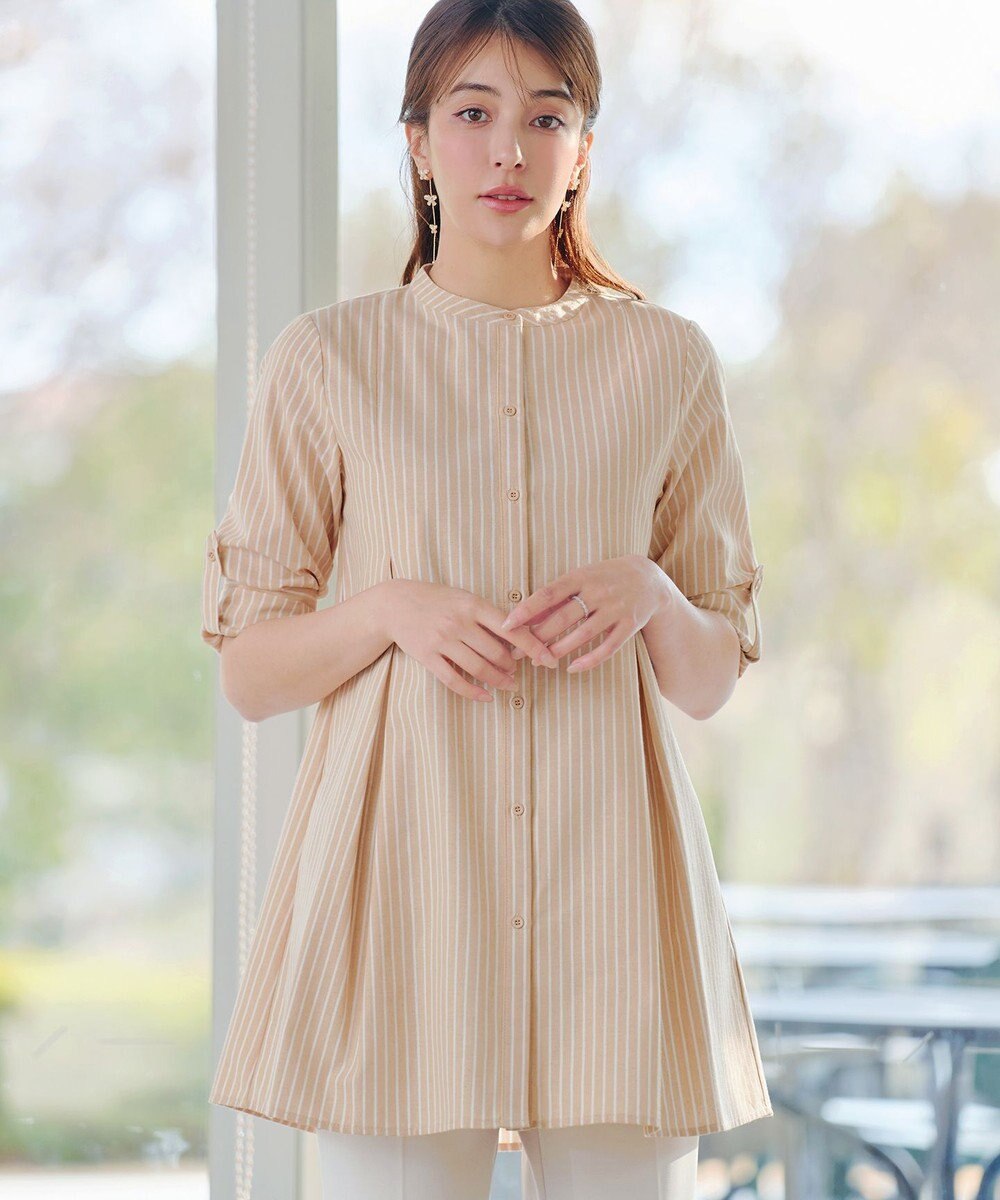 Tiaclasse L 【新色追加】バンドカラーシャツチュニックブラウス 