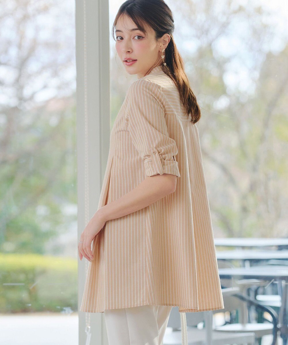 Tiaclasse L 【新色追加】バンドカラーシャツチュニックブラウス 