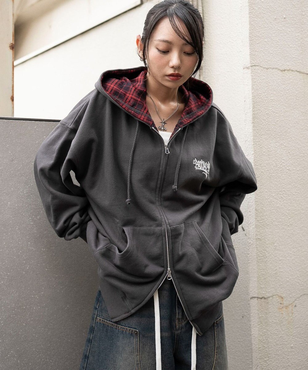 WEGO 【ユニセックス着用ITEM/MLサイズ展開】チェックZIPパーカー 