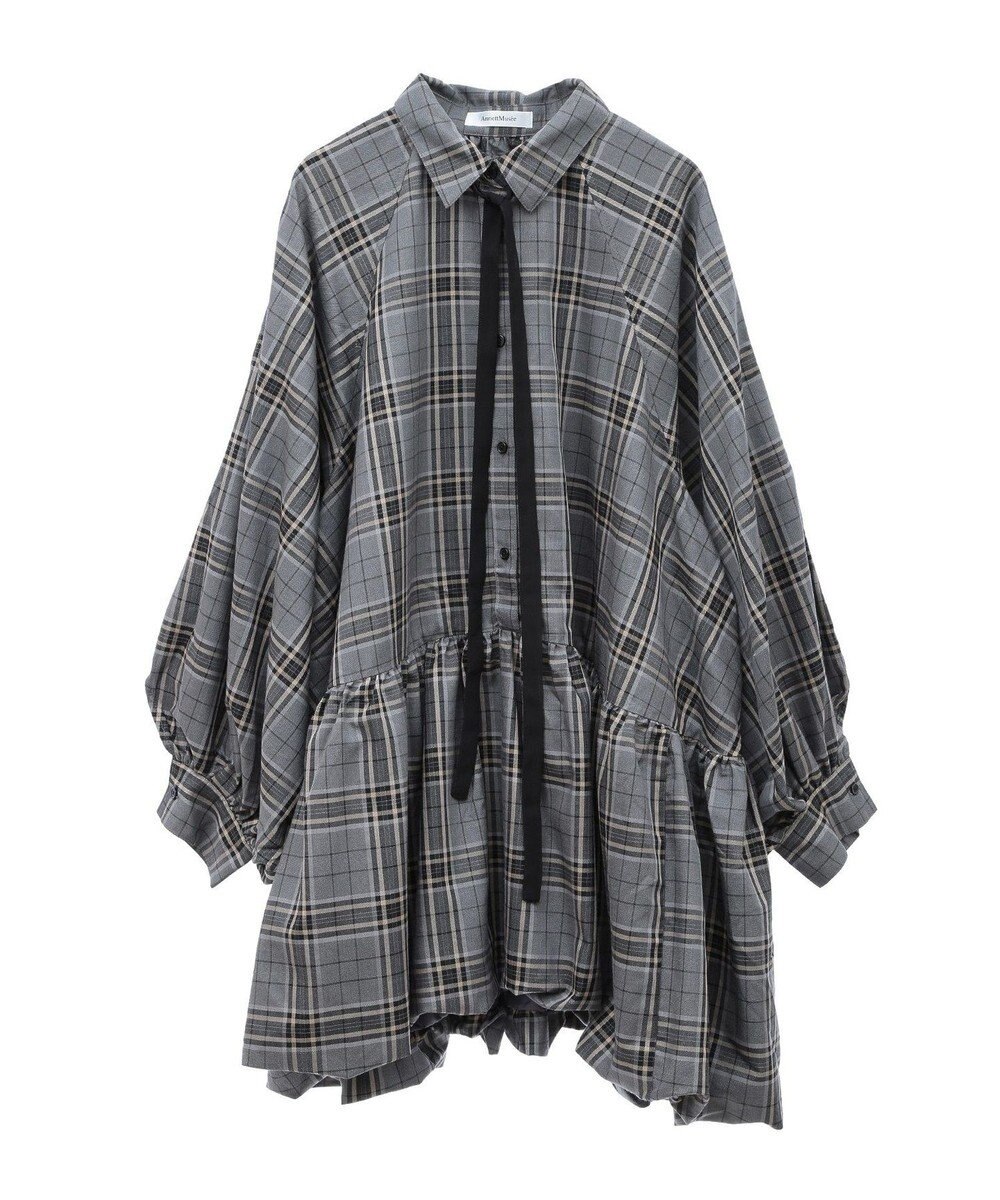 Green Parks ボウタイリボン付裾バルーンシャツワンピース 