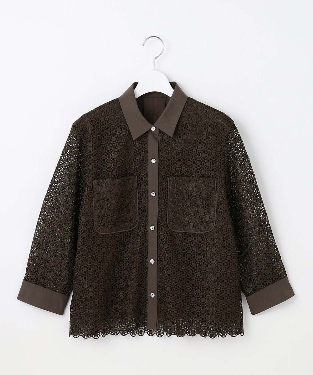 自由区 【ドラマ「明日はもっと いい日になる」着用】【洗える】ジオメトリックフラワーレースクロップド丈シャツ ブラウス 