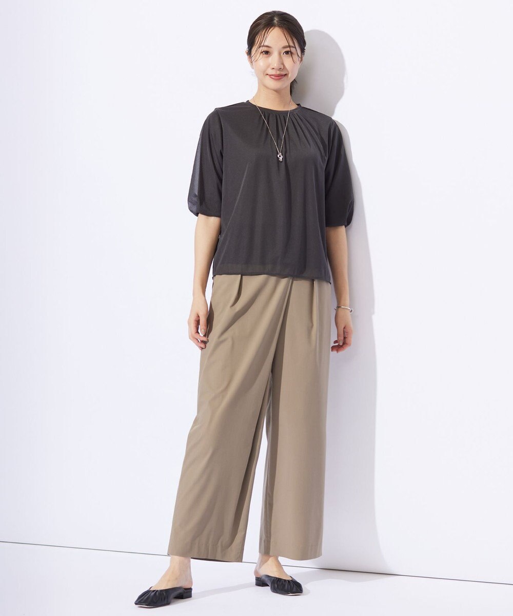 J.PRESS LADIES 【洗える】ストレッチタイプライター ラップディテール ワイド パンツ 